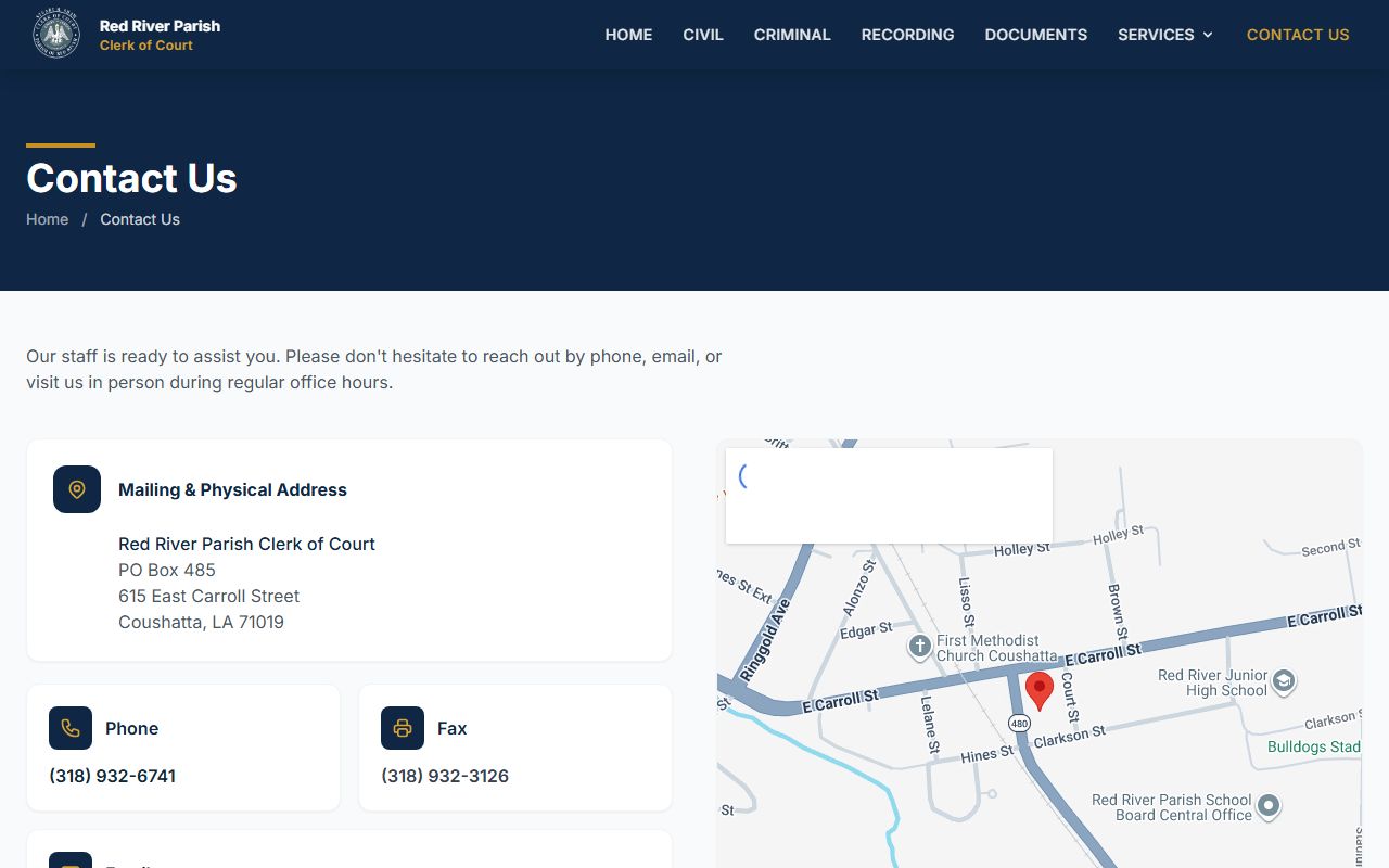 Red River Parish court records clerk contact page