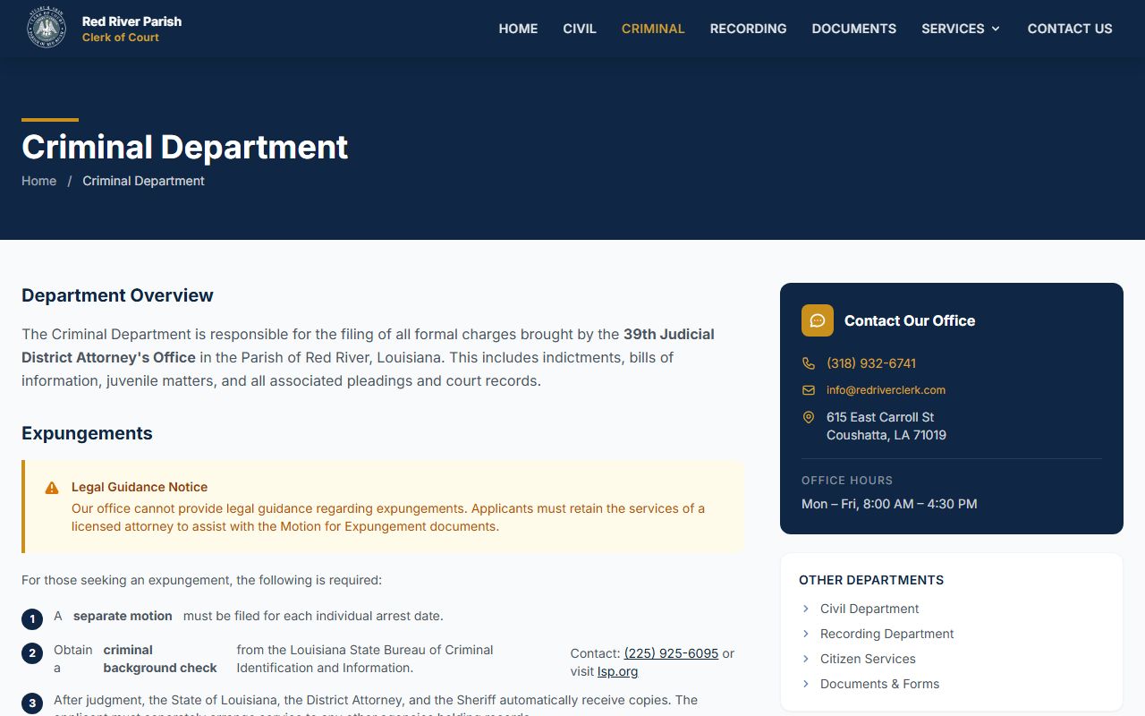 Red River Parish court records criminal department