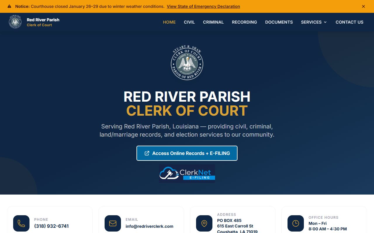 Red River Parish court records Clerk of Court homepage